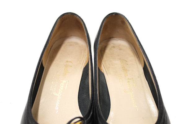 Salvatore Ferragamo Black Snakeskin Embossed Leather Pumps Size 6.5