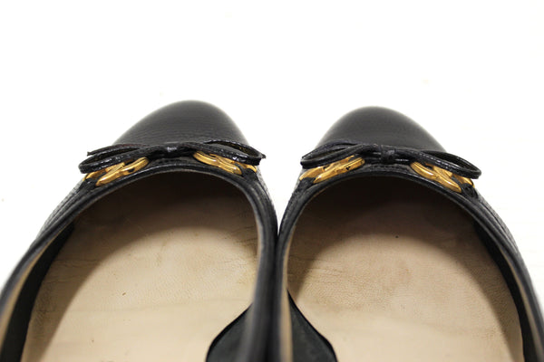 Salvatore Ferragamo Black Snakeskin Embossed Leather Pumps Size 6.5