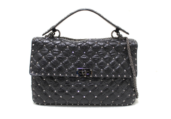 Valentino Garavani Black Quilted Nappa Leather Rockstud Spike Large Shoulder Bag