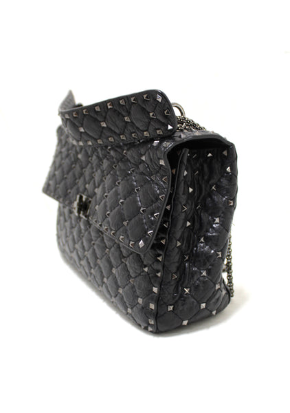 Valentino Garavani Black Quilted Nappa Leather Rockstud Spike Large Shoulder Bag
