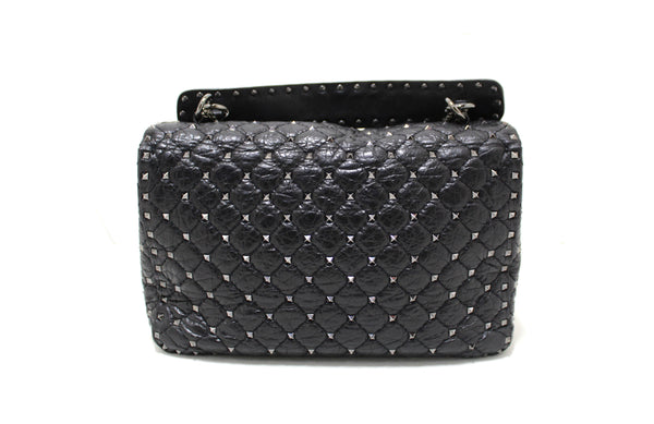 Valentino Garavani Black Quilted Nappa Leather Rockstud Spike Large Shoulder Bag