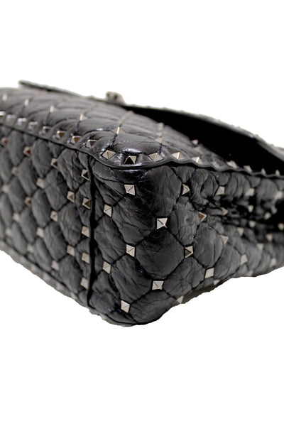 Valentino Garavani Black Quilted Nappa Leather Rockstud Spike Large Shoulder Bag