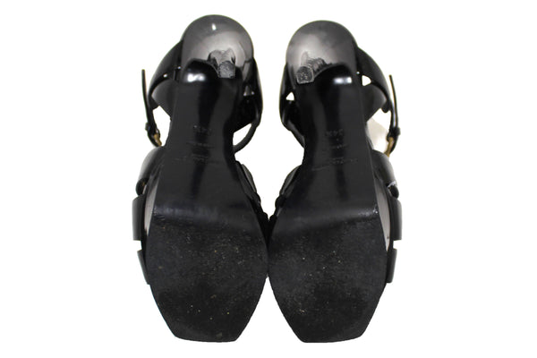 Yves Saint Laurent YSL Black Patent Leather Tribute Platform Sandals Size 34.5