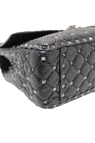 Valentino Garavani Black Quilted Nappa Leather Rockstud Spike Large Shoulder Bag