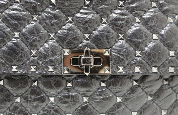 Valentino Garavani Black Quilted Nappa Leather Rockstud Spike Large Shoulder Bag