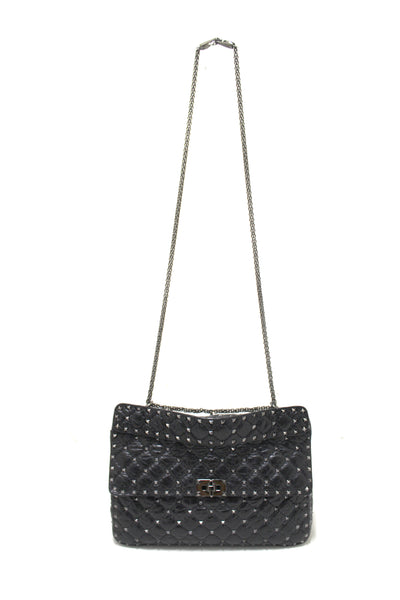 Valentino Garavani Black Quilted Nappa Leather Rockstud Spike Large Shoulder Bag