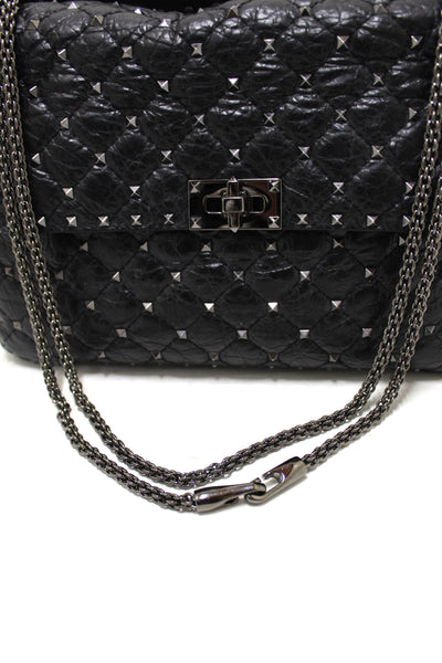 Valentino Garavani Black Quilted Nappa Leather Rockstud Spike Large Shoulder Bag