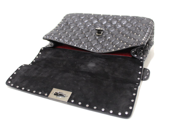 Valentino Garavani Black Quilted Nappa Leather Rockstud Spike Large Shoulder Bag