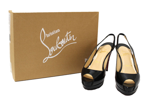 Christian Louboutin Blue Patent Leather Lady Peep Toe Platform Pumps Size 34.5