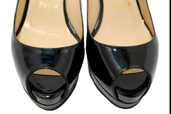 Christian Louboutin Blue Patent Leather Lady Peep Toe Platform Pumps Size 34.5