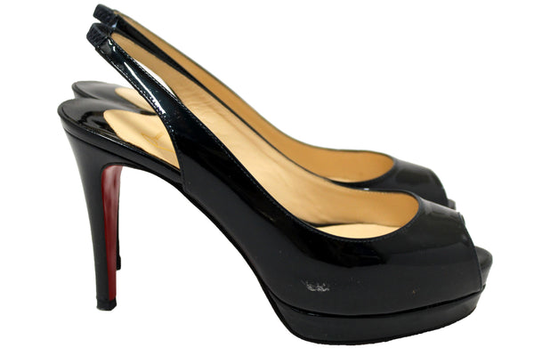 Christian Louboutin Blue Patent Leather Lady Peep Toe Platform Pumps Size 34.5