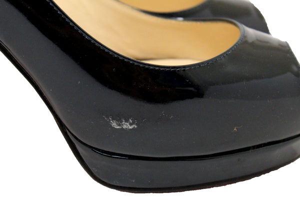 Christian Louboutin Blue Patent Leather Lady Peep Toe Platform Pumps Size 34.5