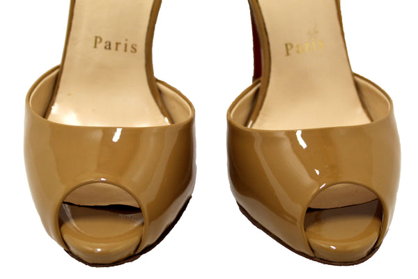 Christian Louboutin Beige Patent Leather Peep Toe Pumps Size 34.5