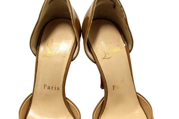 Christian Louboutin Beige Patent Leather Peep Toe Pumps Size 34.5