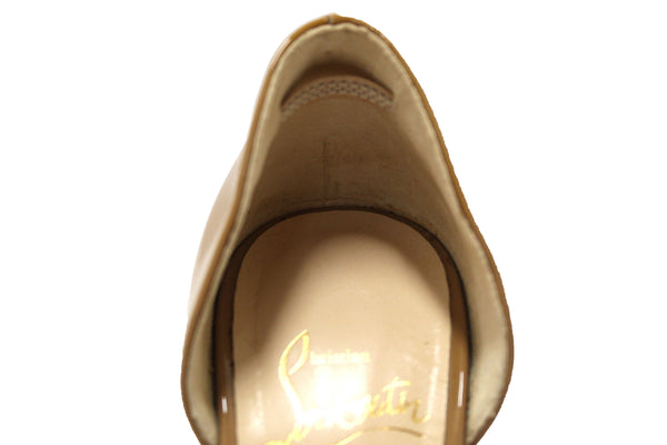 Christian Louboutin Beige Patent Leather Peep Toe Pumps Size 34.5