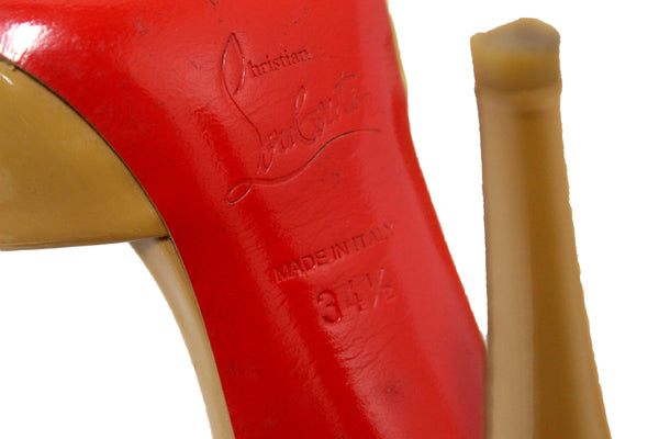 Christian Louboutin Beige Patent Leather Peep Toe Pumps Size 34.5