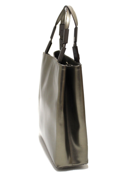 Salvatore Ferragamo Sage Green Shiny Leather Small Tote Bag