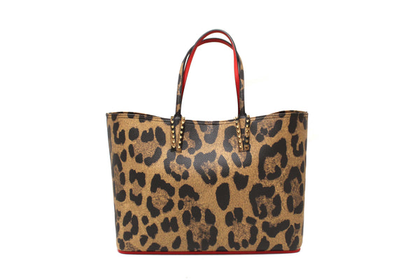 Christian Louboutin Leopard Printed Leather Cabata Spiked Large Tote Bag