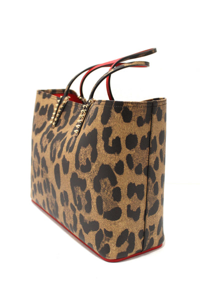 Christian Louboutin Leopard Printed Leather Cabata Spiked Large Tote Bag