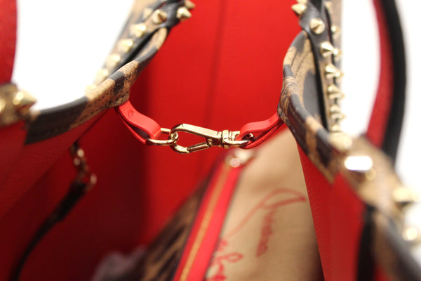 Christian Louboutin Leopard Printed Leather Cabata Spiked Large Tote Bag
