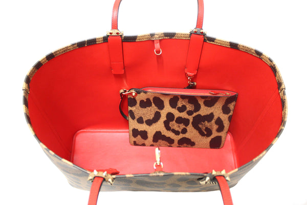 Christian Louboutin Leopard Printed Leather Cabata Spiked Large Tote Bag