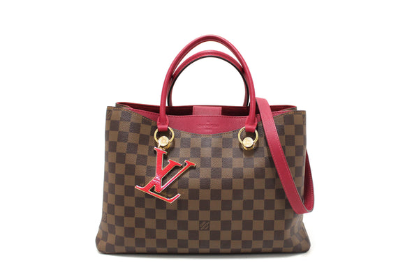Louis Vuitton Damier Ebene Canvas With Red Leather Riverside Bag