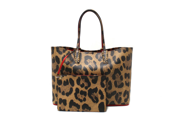 Christian Louboutin Leopard Printed Leather Cabata Spiked Large Tote Bag