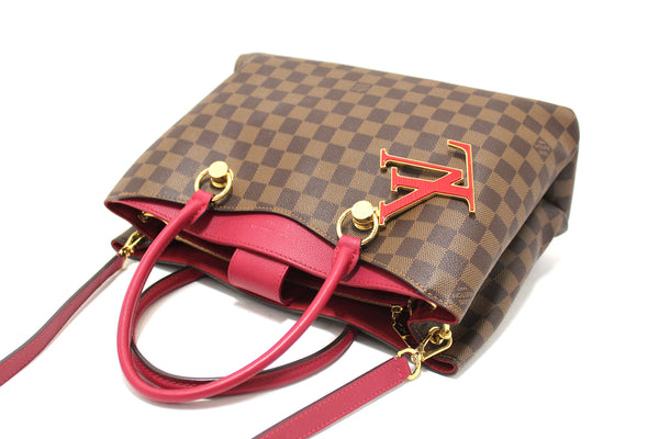 Louis Vuitton Damier Ebene Canvas With Red Leather Riverside Bag