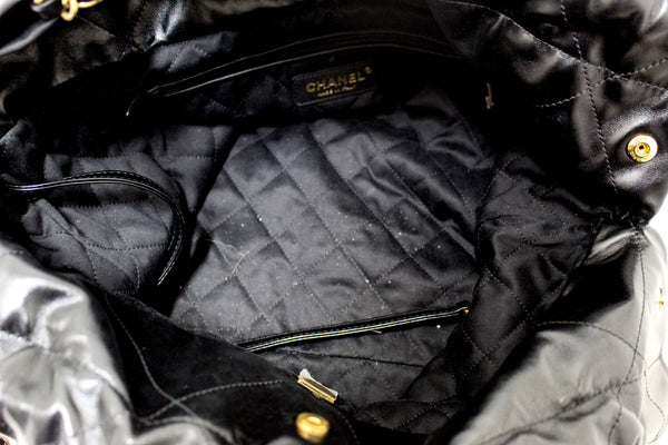 Chanel 22 Black Shiny Calfskin Leather Shoulder Tote Bag