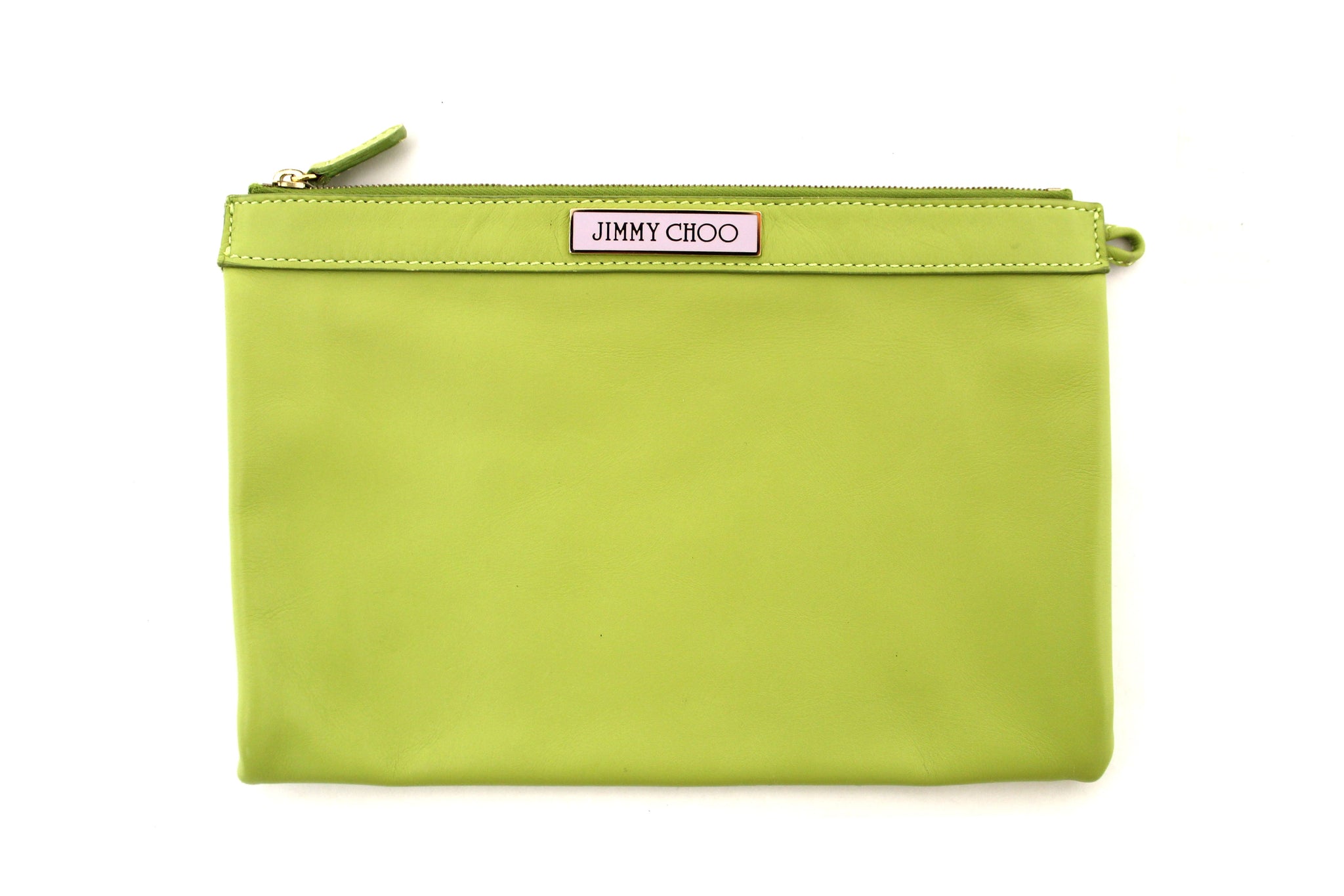 Jimmy Choo Lime Green Leather Zipper Pouch