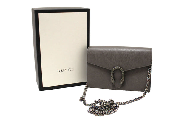 NEW Gucci Grey Leather Dionysus Mini Chain Wallet