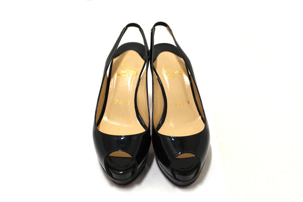 Christian Louboutin Blue Patent Leather Lady Peep Toe Platform Pumps Size 34.5