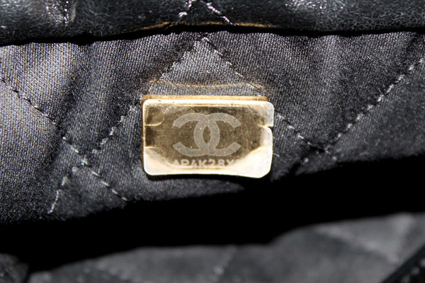 Chanel 22 Black Shiny Calfskin Leather Shoulder Tote Bag