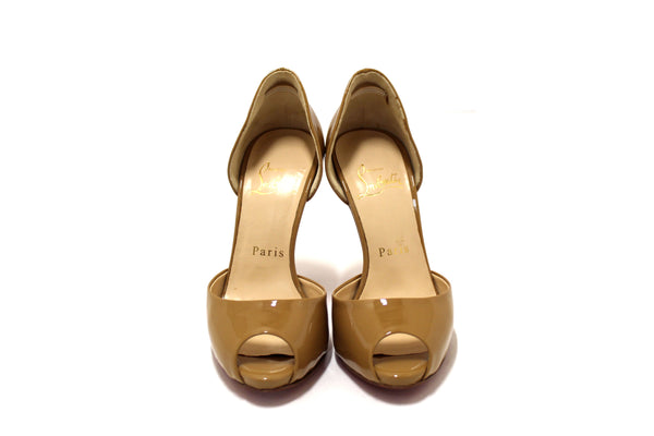 Christian Louboutin Beige Patent Leather Peep Toe Pumps Size 34.5