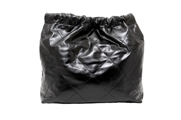 Chanel 22 Black Shiny Calfskin Leather Shoulder Tote Bag