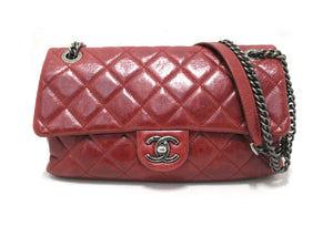 Chanel Red Aged Calfskin Leather Quilted Medium Easy Flap Shoulder Bag