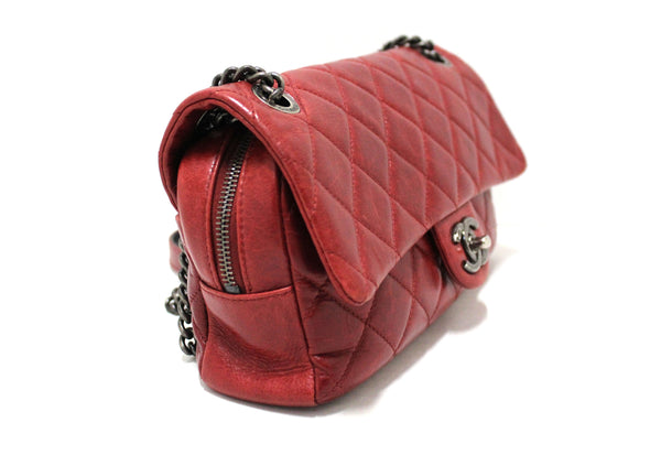 Chanel Red Aged Calfskin Leather Quilted Medium Easy Flap Shoulder Bag