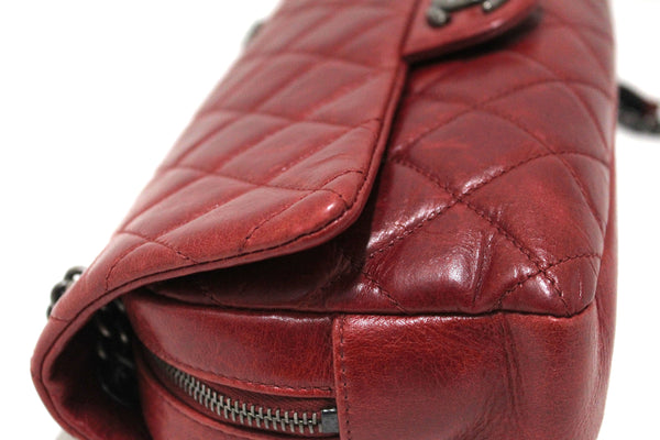 Chanel Red Aged Calfskin Leather Quilted Medium Easy Flap Shoulder Bag