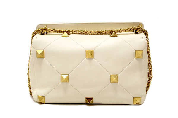 Valentino Garavani Large Roman Stud White Nappa Leather Shoulder Bag