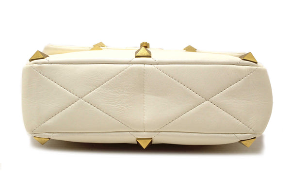 Valentino Garavani Large Roman Stud White Nappa Leather Shoulder Bag