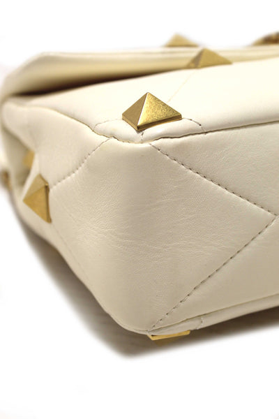 Valentino Garavani Large Roman Stud White Nappa Leather Shoulder Bag