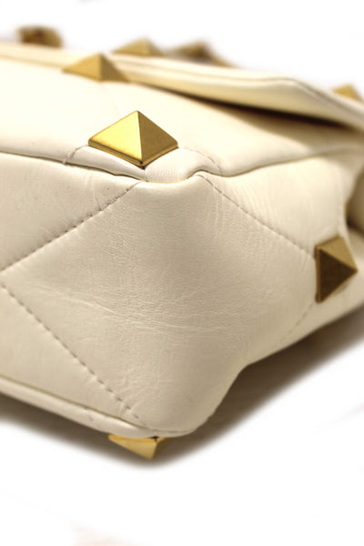 Valentino Garavani Large Roman Stud White Nappa Leather Shoulder Bag