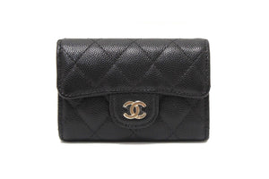Chanel Black Quilted Caviar Leather Classic 4 Key Holder Wallet