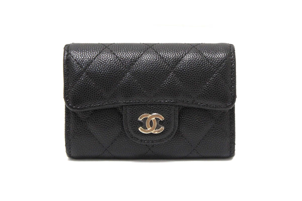 Chanel Black Quilted Caviar Leather Classic 4 Key Holder Wallet