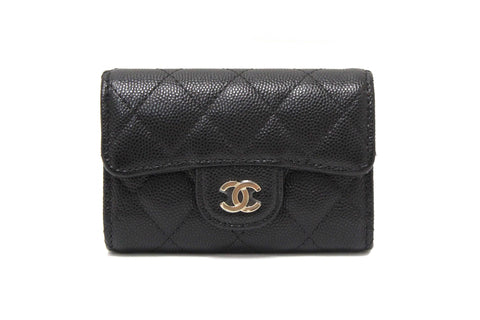 Chanel Black Quilted Caviar Leather Classic 4 Key Holder Wallet