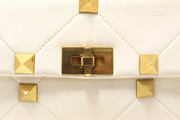 Valentino Garavani Large Roman Stud White Nappa Leather Shoulder Bag