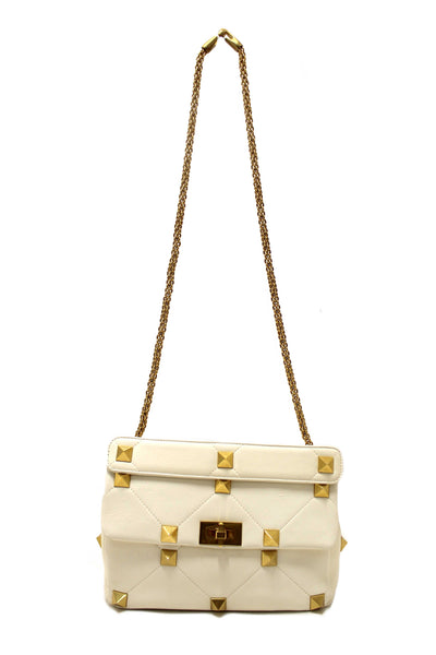 Valentino Garavani Large Roman Stud White Nappa Leather Shoulder Bag