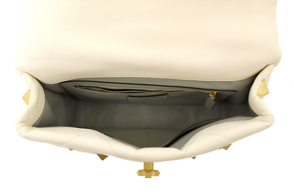 Valentino Garavani Large Roman Stud White Nappa Leather Shoulder Bag