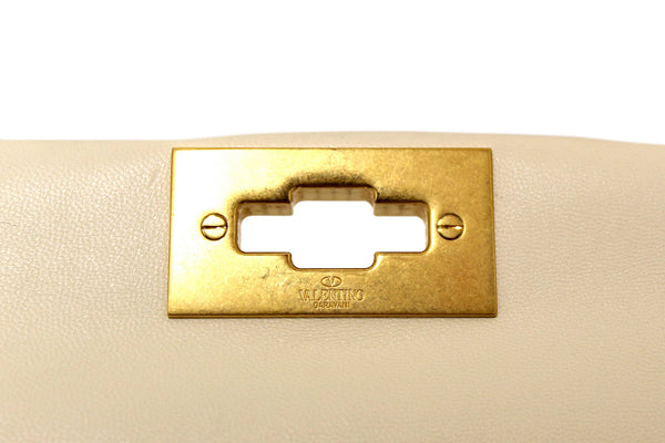 Valentino Garavani Large Roman Stud White Nappa Leather Shoulder Bag