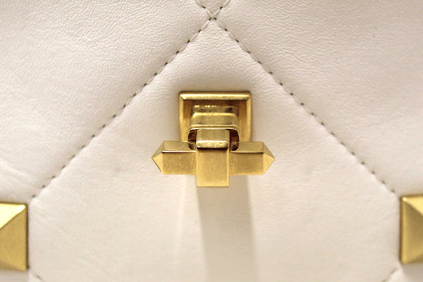 Valentino Garavani Large Roman Stud White Nappa Leather Shoulder Bag